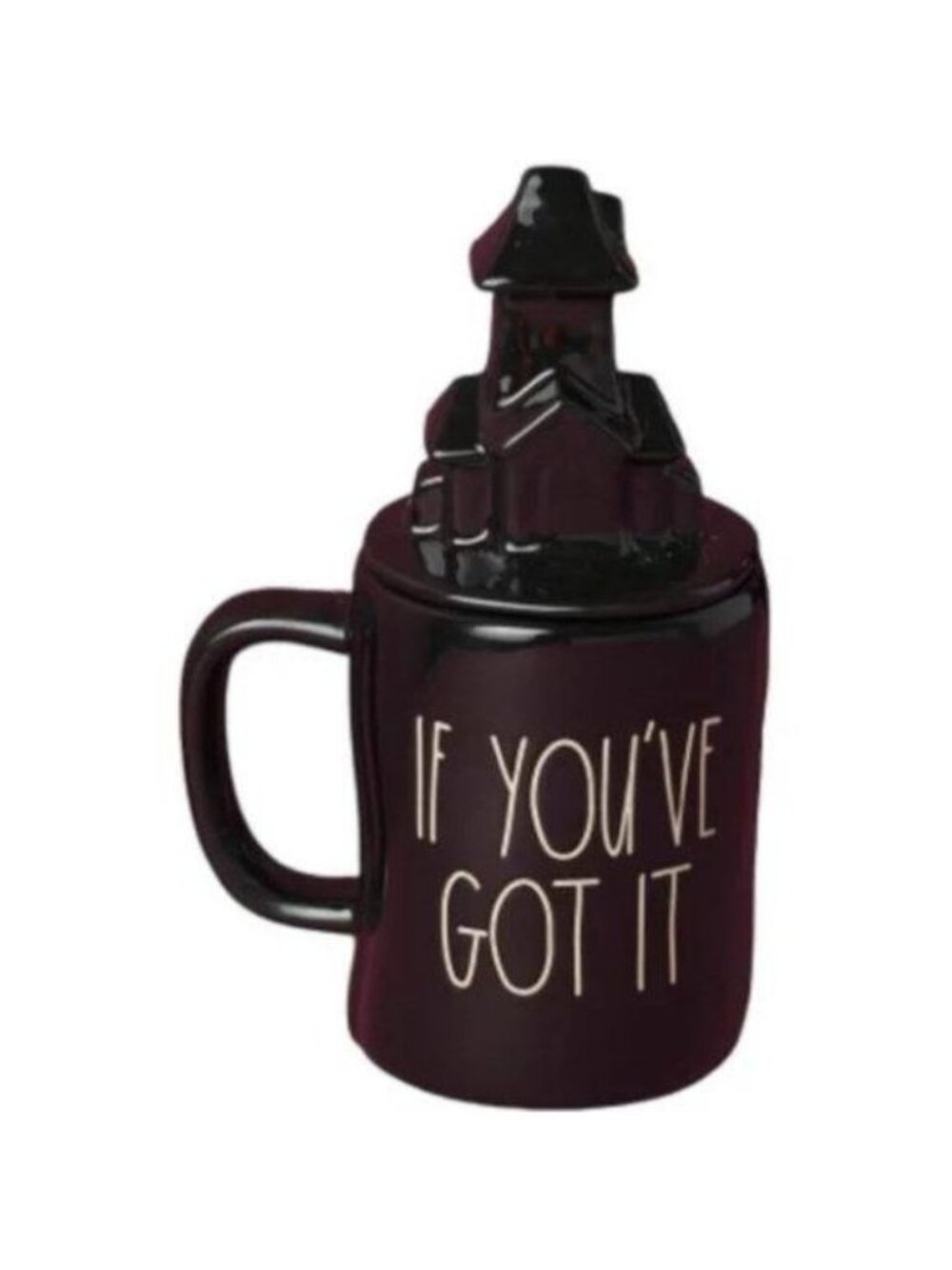 Rae Dunn | Ceramic If You've Got It Haunt It Mug With Figural Lid Black